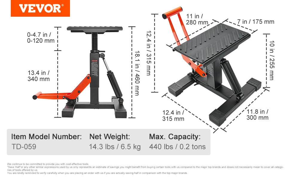 VEVOR Motorcycle Jack Lift Stand 440 lbs Dirt Bike Lift Stand Hydraulic Lift