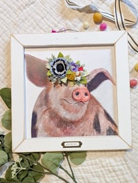 Portrait of a Pig with Periwinkle Flower Crown