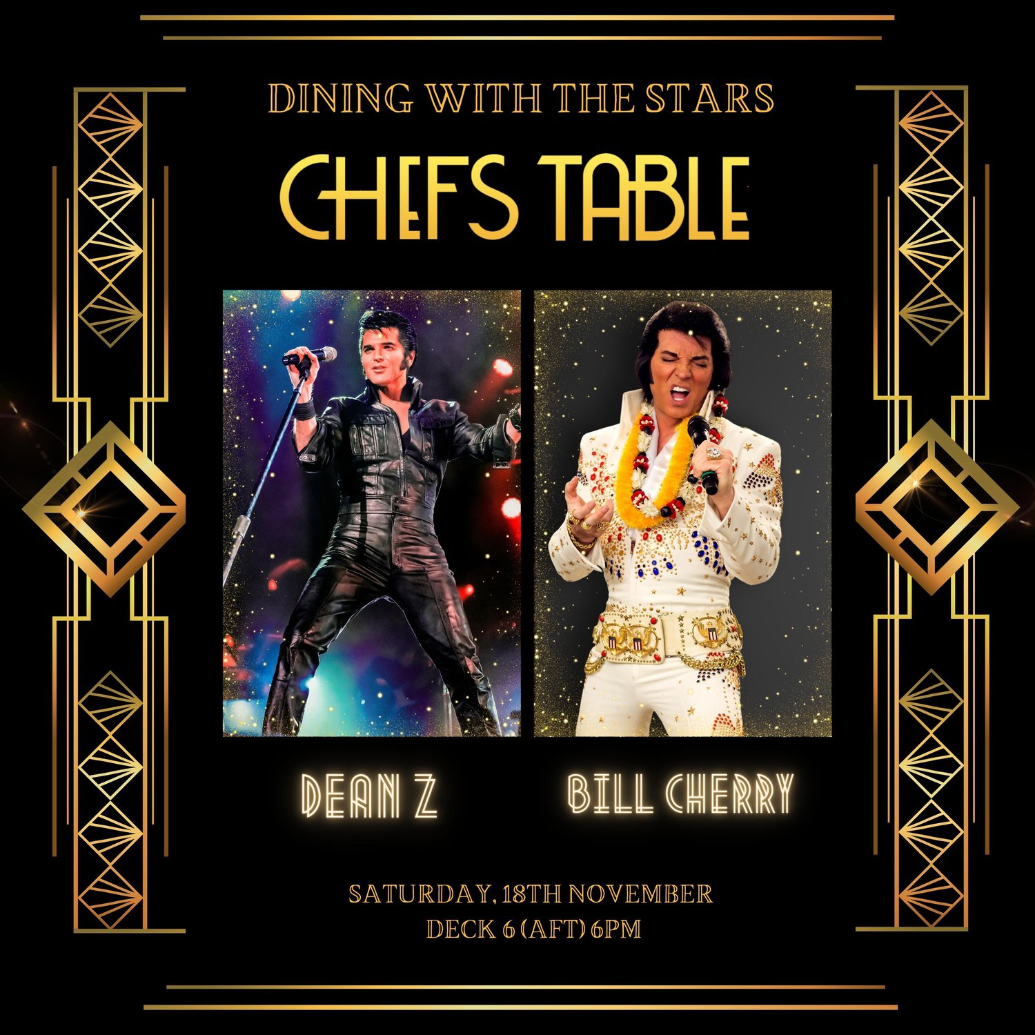 Image of BLUE SUEDE CRUISE 2023 CHEFS TABLE EXPERIENCE WITH DEAN Z & BILL CHERRY
