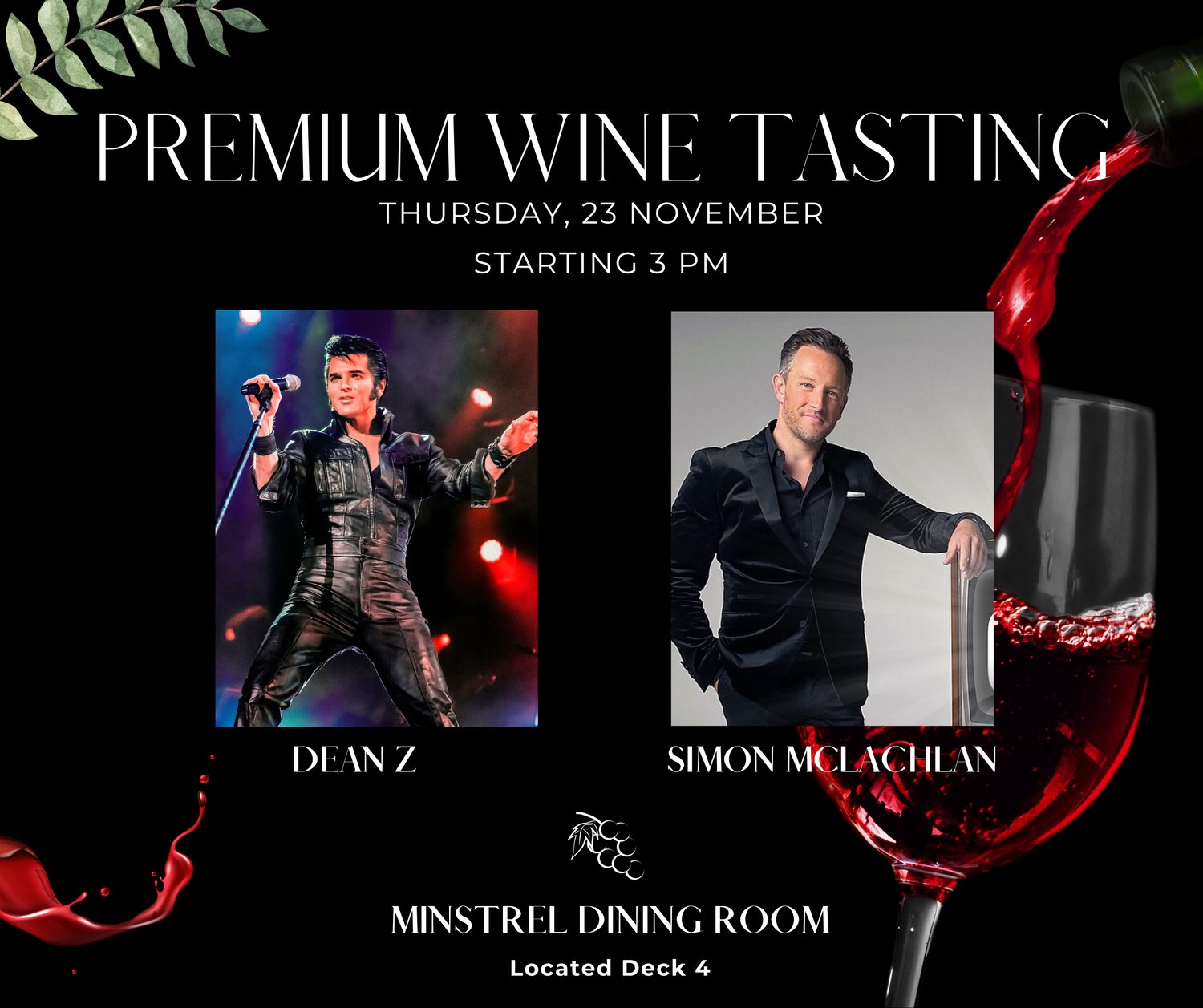 Image of BLUE SUEDE CRUISE ARTIST EXPERIENCE: Wine Tasting with Dean Z & Simon McLachlan
