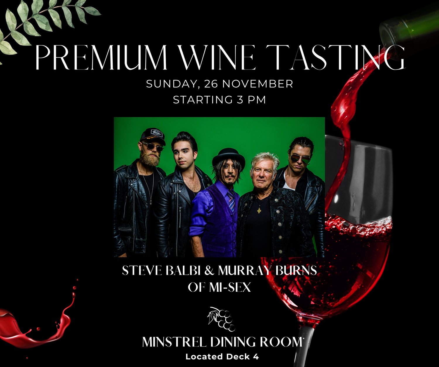 Image of ROCK THE BOAT ARTIST EXPERIENCE: Wine Tasting with Steve Balbi & Murray Burns of Mi-Sex