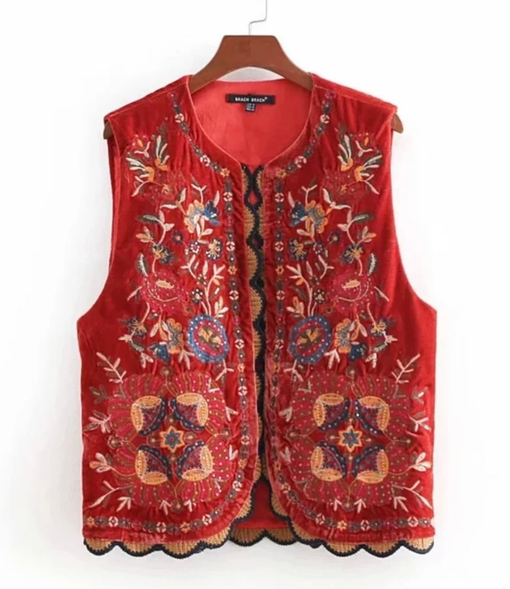 Image of Rust embroidered velvet waistcoat 