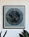 ASPIRATION Lino Print Black on Blue