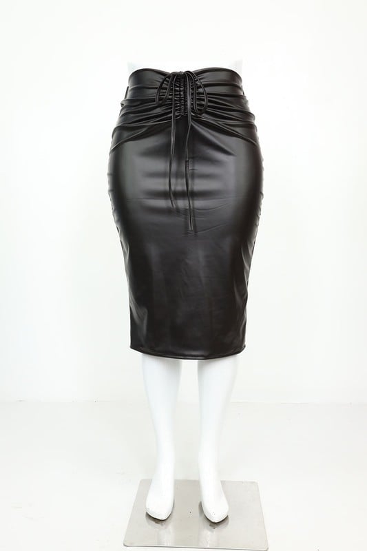 Image of 3PACK SCRUNCH HIGHWAIST FAUX LEATHER SKIRT-BLACK