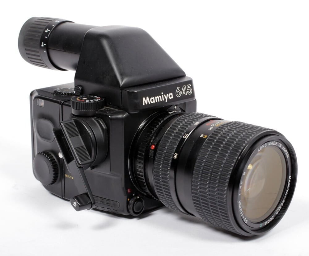 Image of Mamiya Super 645 6X4.5 medium format camera w/ 55-110mm N lens + AE Prism #8405