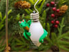 Green Polymer Clay Dragon on White Light Bulb - Christmas Ornament