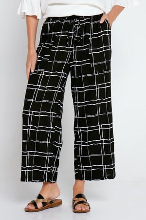 Image of Anne Linen/ Cotton Pants - Black/White Checked 