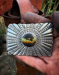 Image 4 of WL&A Heavy Ingot Black Jack Turquoise Sunburst Belt Buckle - Size 3.25" x 2.25" - 143 Grams