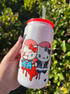 Iridescent Glass Can Cup with Plastic Lid - Choose your Kitty