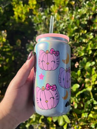 Image 3 of Choose Your Kitty - Iridescent Glass Can Cup with Plastic Lid