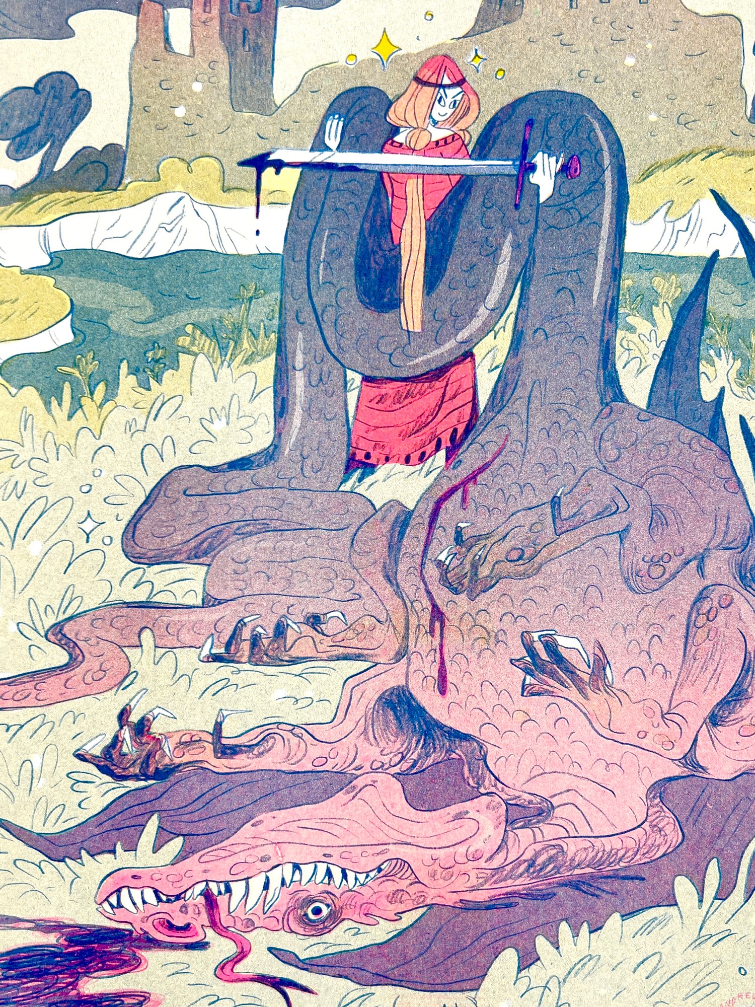 Dragon Slayer Riso Print | Natalie Andrewson