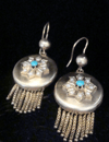 VICTORIAN 15CT NATURAL HEAVY TURQUOISE LOCKET MOMENTO TASSEL EARRINGS 12.6G