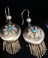 Image 2 of VICTORIAN 15CT NATURAL HEAVY TURQUOISE LOCKET MOMENTO TASSEL EARRINGS 12.6G