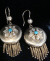 VICTORIAN 15CT NATURAL HEAVY TURQUOISE LOCKET MOMENTO TASSEL EARRINGS 12.6G