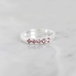 Image of La petite 5 Pink Spinel (Balas Ruby) round cut silver ring