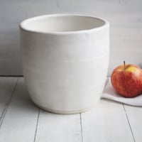 Image 5 of Large Utensil Holder in Rustic Modern Matte White Glaze, Ceramic Crock, Made in USA