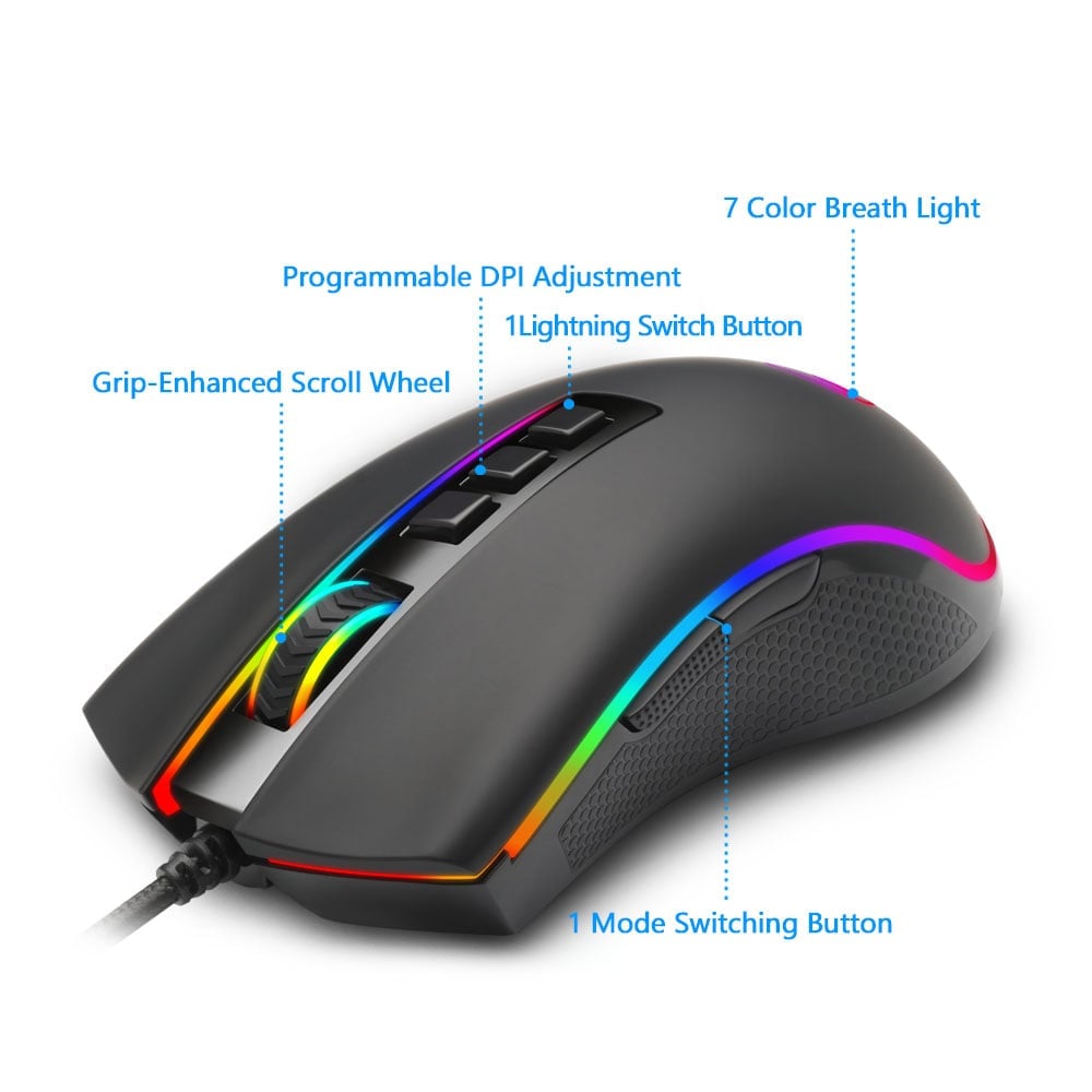 MSL Wired Gaming Mouse - 16.8 Million RGB Color, 10000 DPI, 9 Buttons, Optical LED