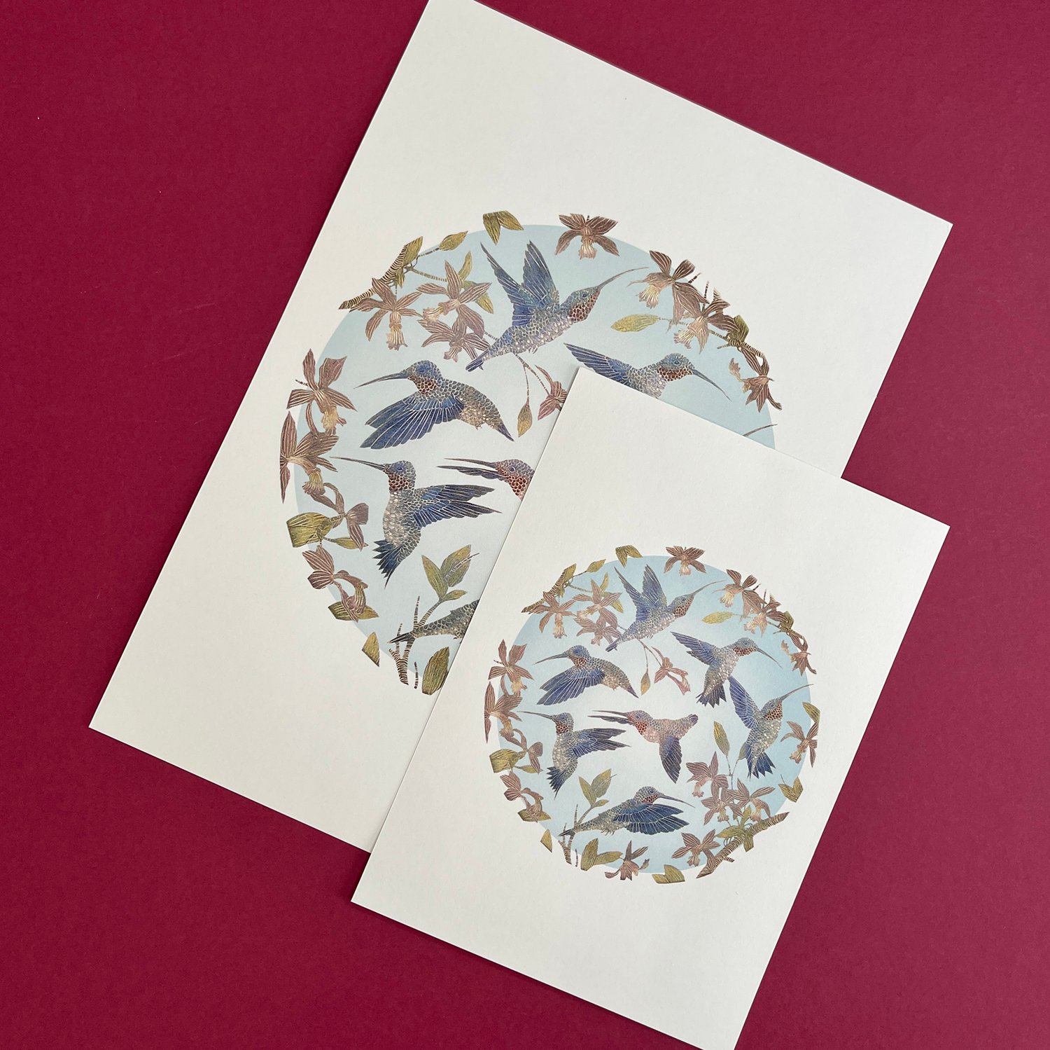 Image of Hummingbirds & orchid A4 & A5 prints