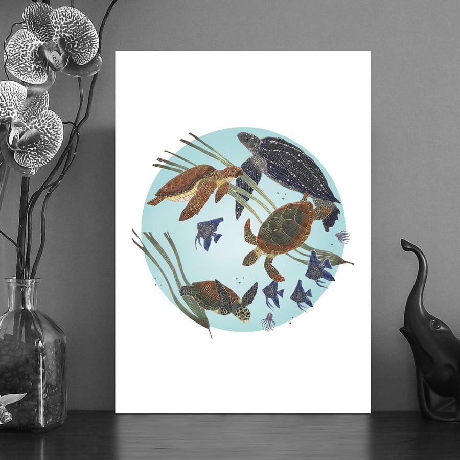 Image of Swimming turtles A4 & A5 prints