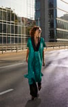GREEN SEQUINS & BLACK CUFF V-NECK KAFTAN