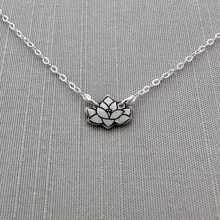 Tiny Sterling Silver Hand Cut Lotus Flower Necklace Image 4