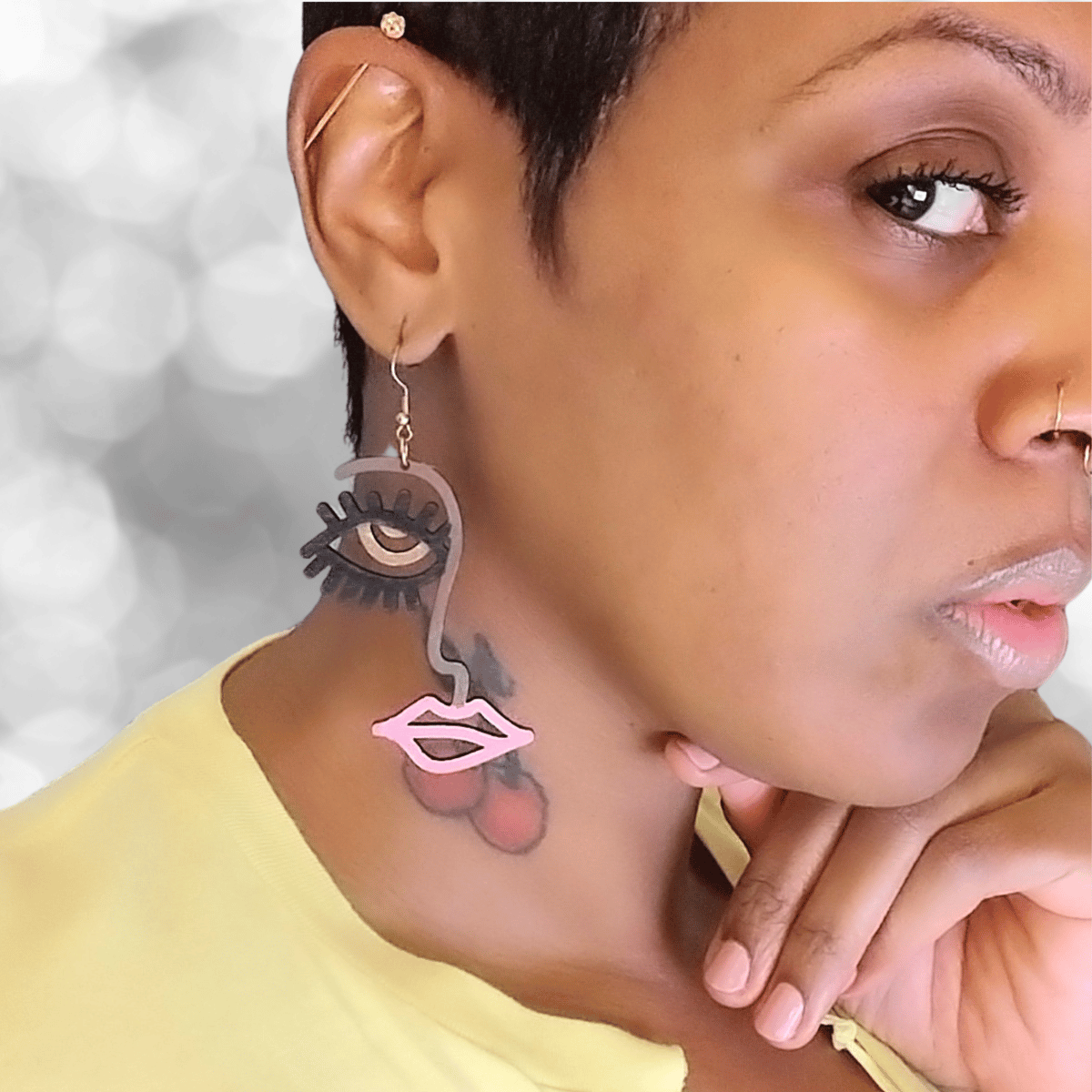 Image of "Face Card" Handcrafted Wooden Dangle Earrings