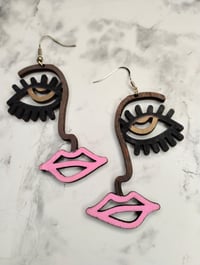 Image 2 of "Face Card" Handcrafted Wooden Dangle Earrings