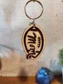 Football Mom Engraved Wooden Keychain