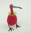 Red quirky bird, felted wool