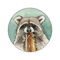 Image 1 of NYC Animals - Hot Dog Loving Raccoon Print