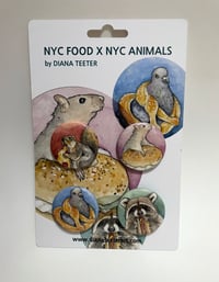 Image 4 of NYC Animals x NYC Food Four Button Pin Set