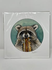 Image 2 of NYC Animals - Hot Dog Loving Raccoon Print