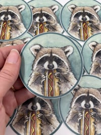 Image 1 of NYC Hot Dog Raccoon Sticker