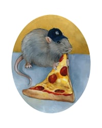 Image 1 of NYC - Yankee Cap Pizza Rat Print 8" x 10”