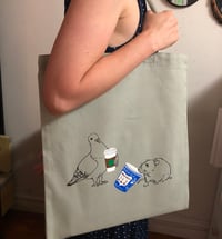 Image 1 of NYC Coffee Pigeon and Coffee Rat Version 2 Tote Bag, Reusable Bag