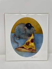 Image 4 of NYC - Yankee Cap Pizza Rat Print 8" x 10”