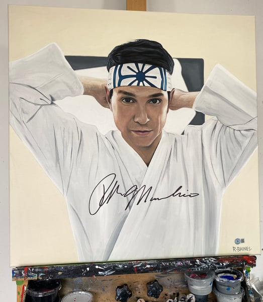 Image of DANIEL LARUSSO - ORIGINAL PAINTING HAND SIGNED BY RALPH MACCHIO