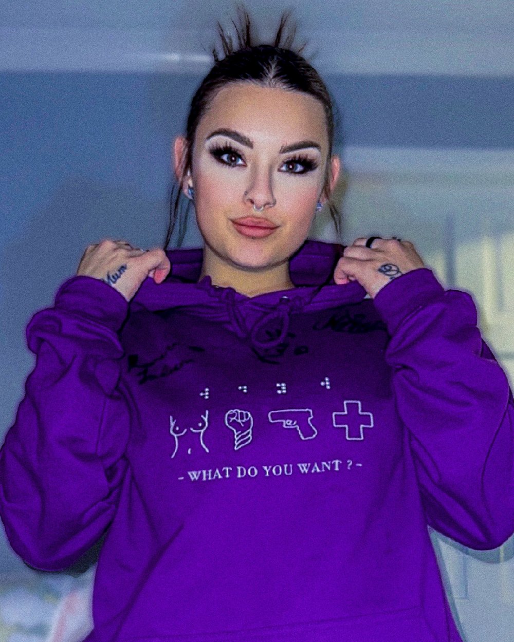 what do you want? purple hoodie