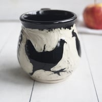 Image 3 of Black and White Chickens Sgraffito Mug, Hand Carved Hens Coffee Cup, 12 oz., Made in USA