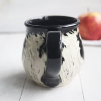 Image 5 of Black and White Chickens Sgraffito Mug, Hand Carved Hens Coffee Cup, 12 oz., Made in USA