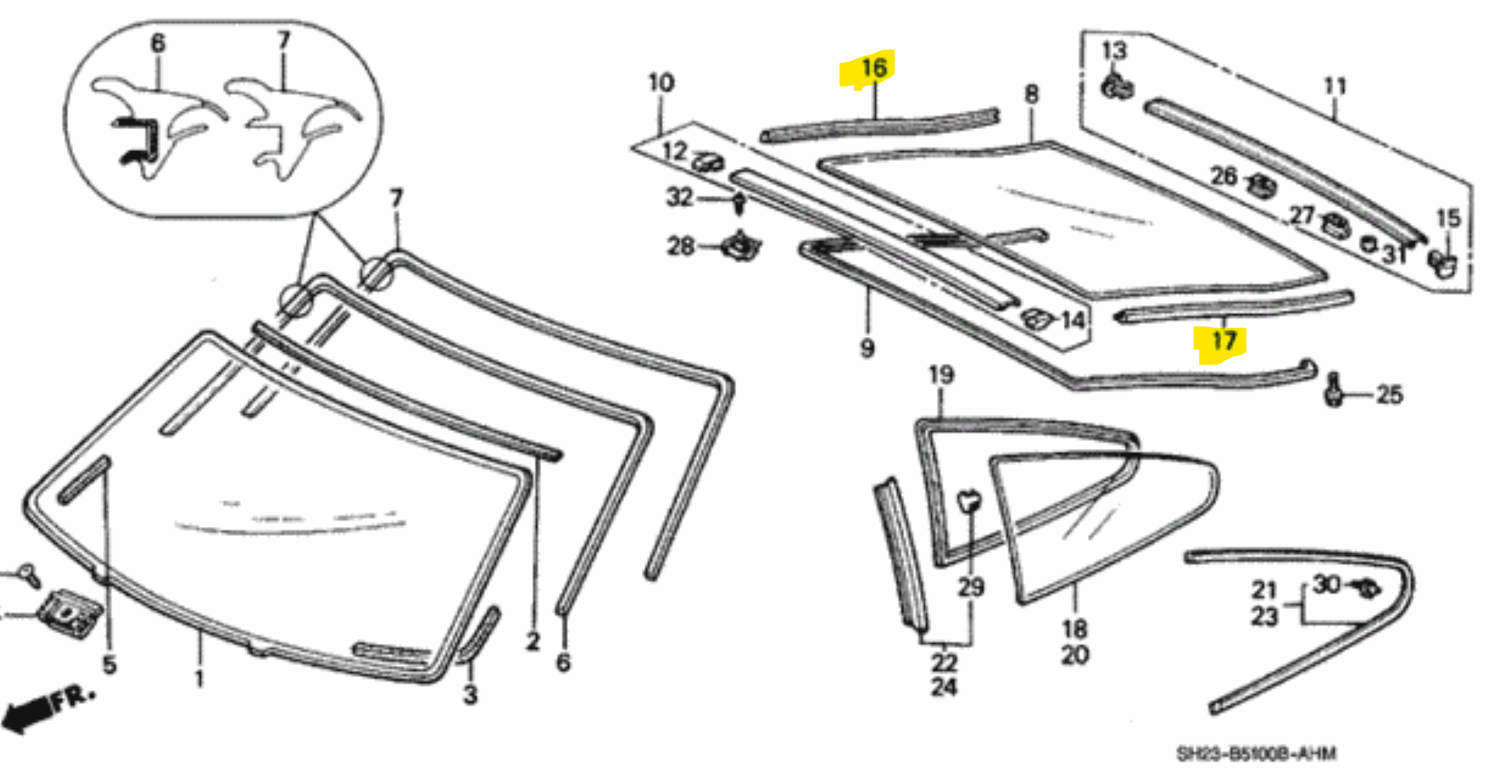 For Honda CRX 1988-1991 Rear Hatch Upper Glass Side Seals | Golden Era ...