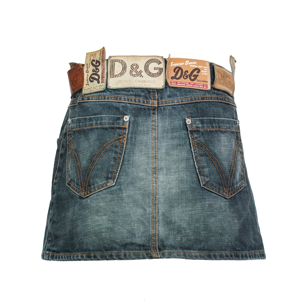 Image of  Dolce & Gabbana Leather Patch Denim Skirt