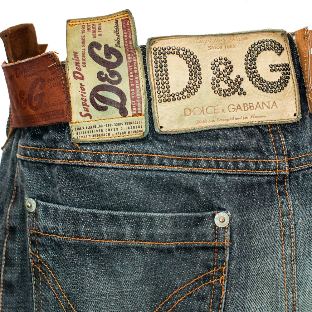 Image of  Dolce & Gabbana Leather Patch Denim Skirt