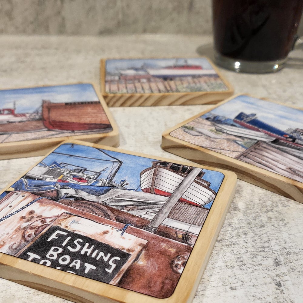 Image of Working Beach: Set of Four Deal Town Coasters
