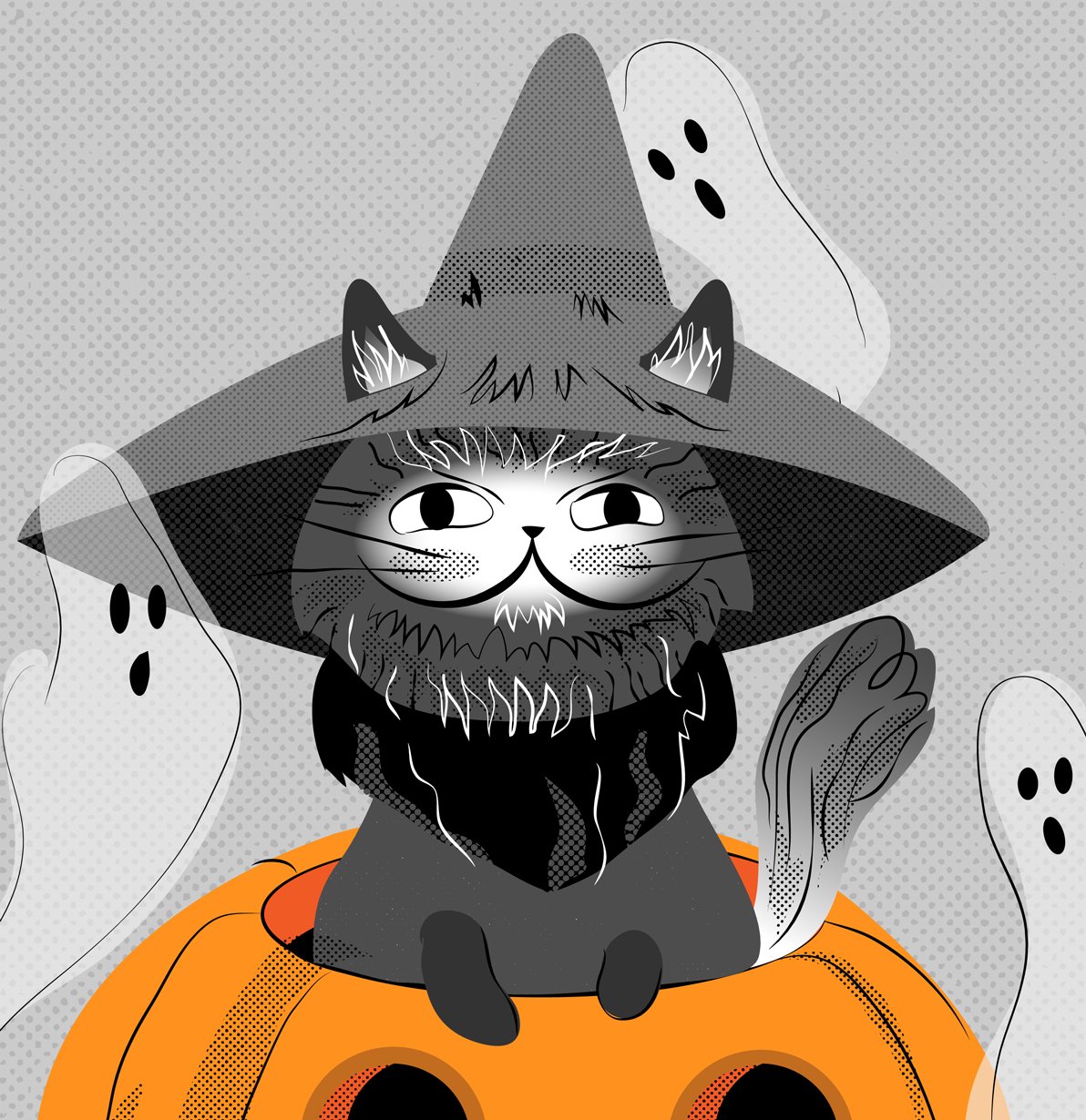 Image of Pumpkin Cat Art Print