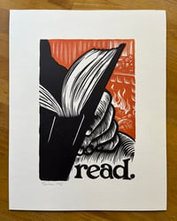 Image 1 of read.  - 11"x14" hand printed woodcut.