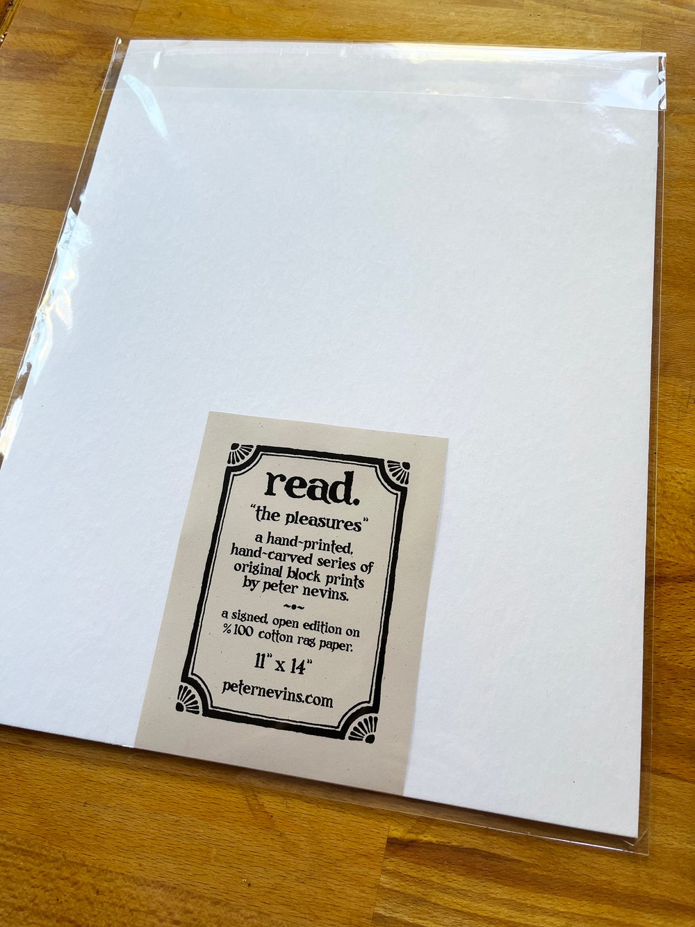 read. - 11"x14" hand printed woodcut.