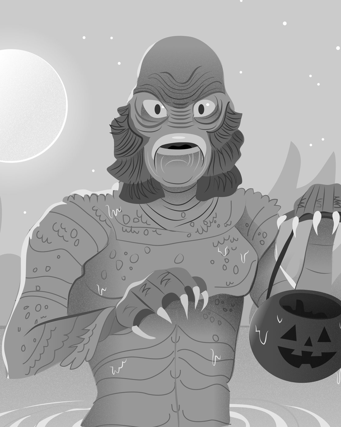 Image of Trick or Treating From the Black Lagoon Art Print