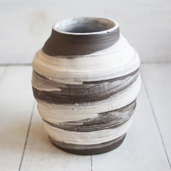 Image of Rustic Earthy Vase with Natural Brush Work, Handcrafted Minimalist Pottery, Made in USA