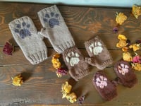 Image 1 of Paw print fingerless 100% wool hand knit ladies / teen / child / toddler 